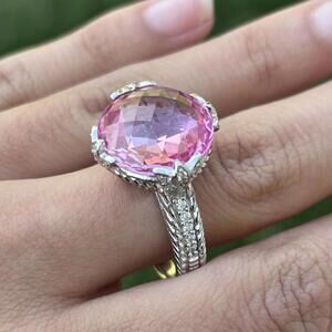 Judith Ripka Pink Spinel and CZ Gemstone Ring in 925 Sterling Silver